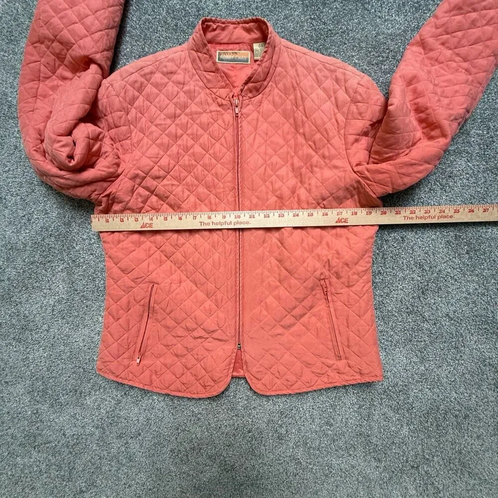 Bobby Chan Jacket Womens Sz M VTG Coral Zip Pockets Golf Quilted Lining